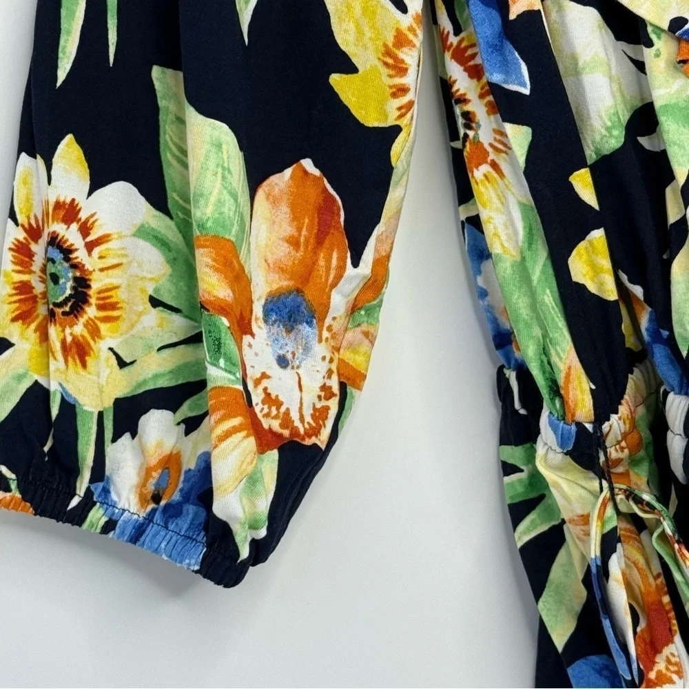 Lauren Ralph Lauren Floral Jersey Belted Peplum Top Women M Ruffles Tropical - Picture 8 of 15